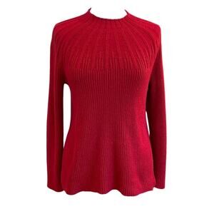 J. Jill Red Chunky Knit Fair Isle Nordic Long Sleeve Mock Neck Sweater, MP